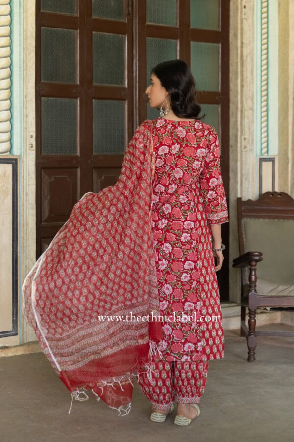 "Ritika" Cotton Kurta Set with Kota Doria Dupatta(3pc) - Image 4