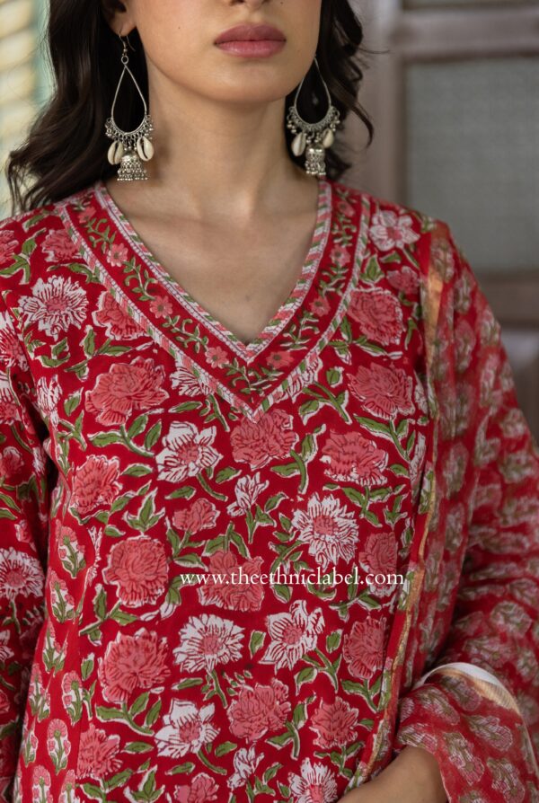 "Ritika" Cotton Kurta Set with Kota Doria Dupatta(3pc) - Image 3