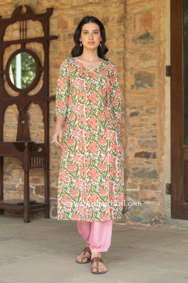 "Kashti" Hand Block Printed Angrakha Cotton kurta - Image 5