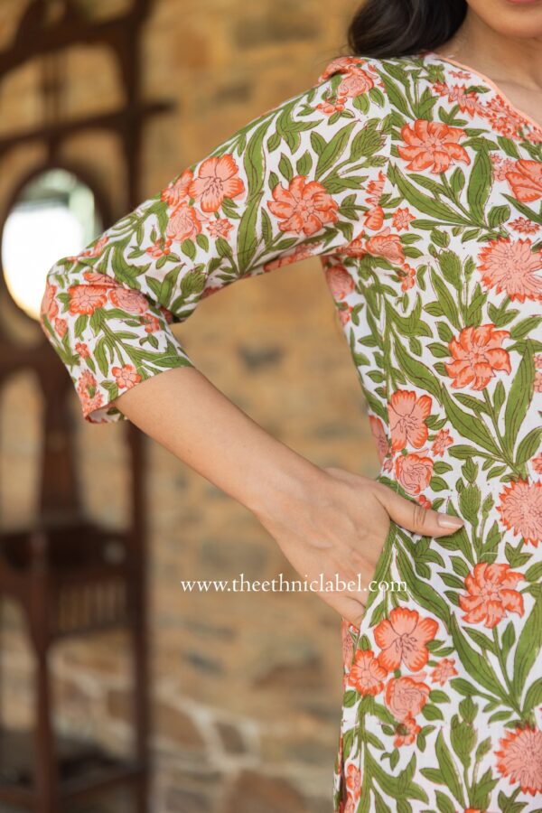 "Kashti" Hand Block Printed Angrakha Cotton kurta - Image 4