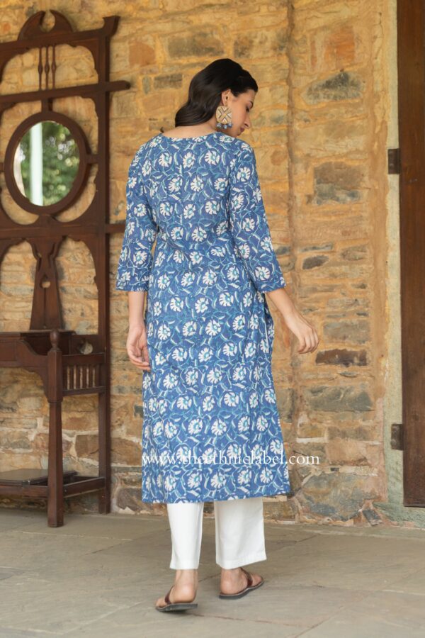"Baadal" Indigo Hand Block Printed Cotton kurta - Image 3
