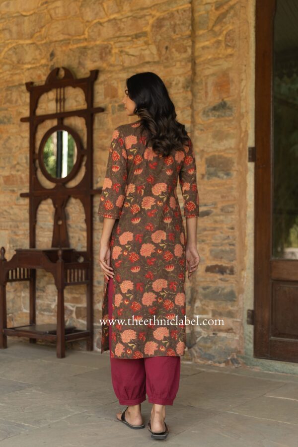 "Damini" Hand Block Printed Kantha Cotton kurta - Image 4