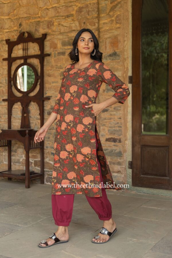 "Damini" Hand Block Printed Kantha Cotton kurta - Image 3