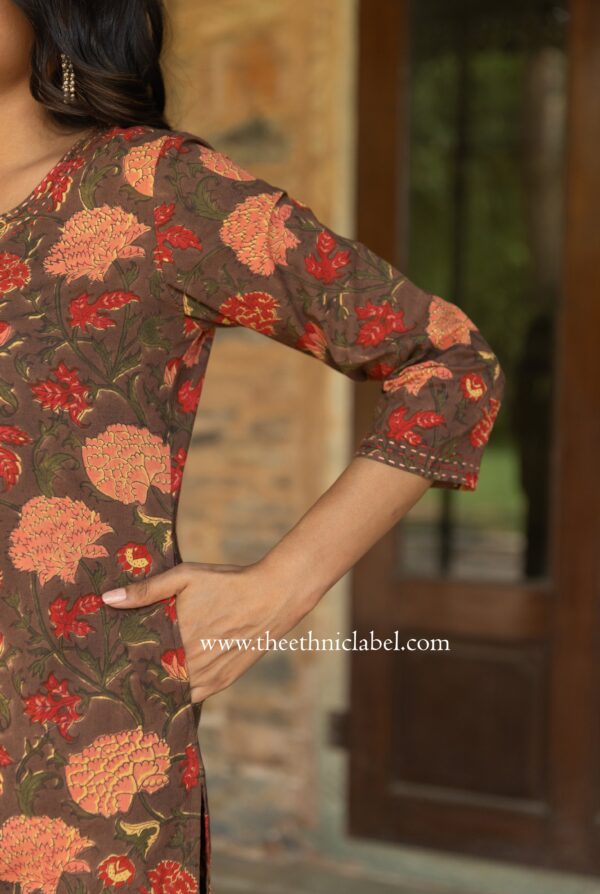 "Damini" Hand Block Printed Kantha Cotton kurta - Image 5