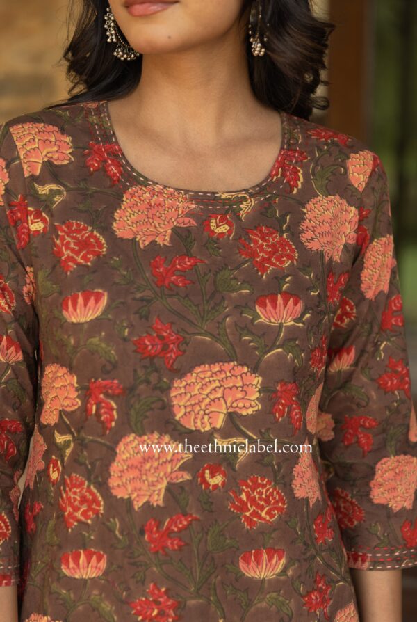 "Damini" Hand Block Printed Kantha Cotton kurta - Image 2