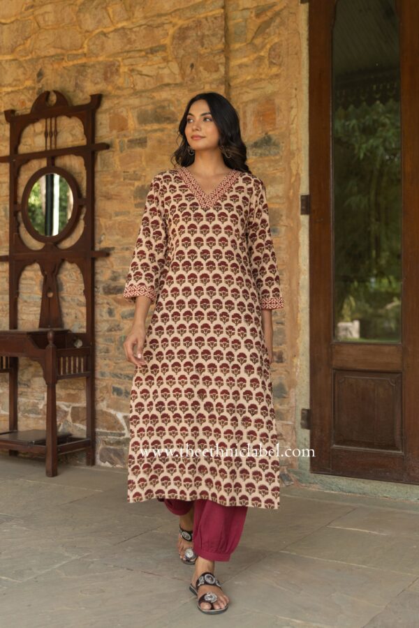 "Tulsi" Bagru Print Cotton kurta - Image 4