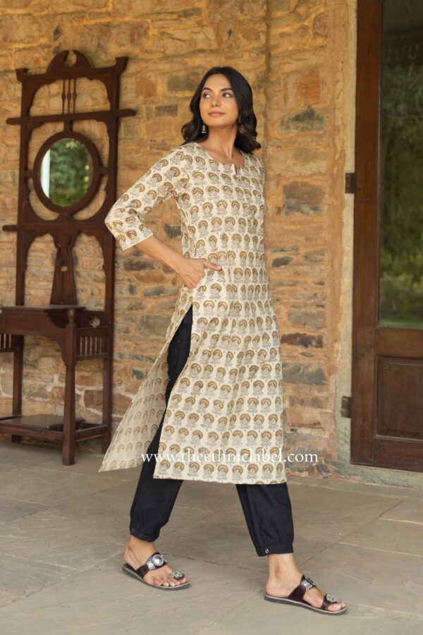 "Mandira" Bagru Print Hand Block Printed Cotton Kurta - Image 4