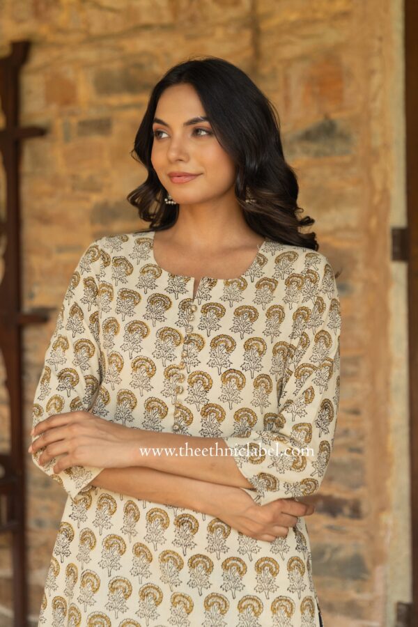 "Mandira" Bagru Print Hand Block Printed Cotton Kurta - Image 3