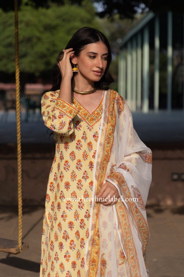 "Amaira" Cotton Kurta Set with Kota Doria Dupatta(3pc) - Image 3