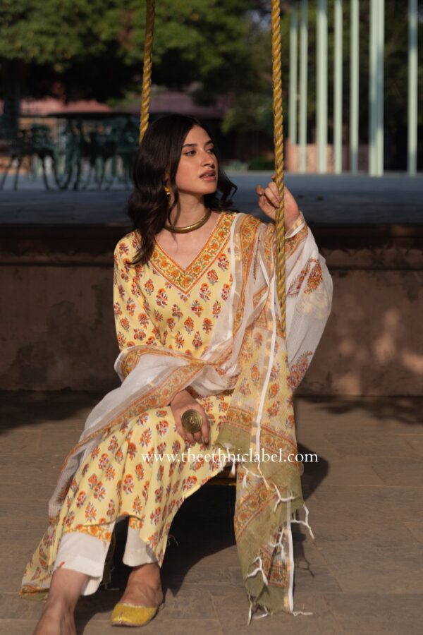 "Amaira" Cotton Kurta Set with Kota Doria Dupatta(3pc) - Image 7