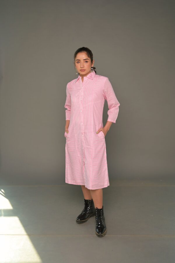 White & Pink 'Sassy' Cotton Shirt Dress - Image 2