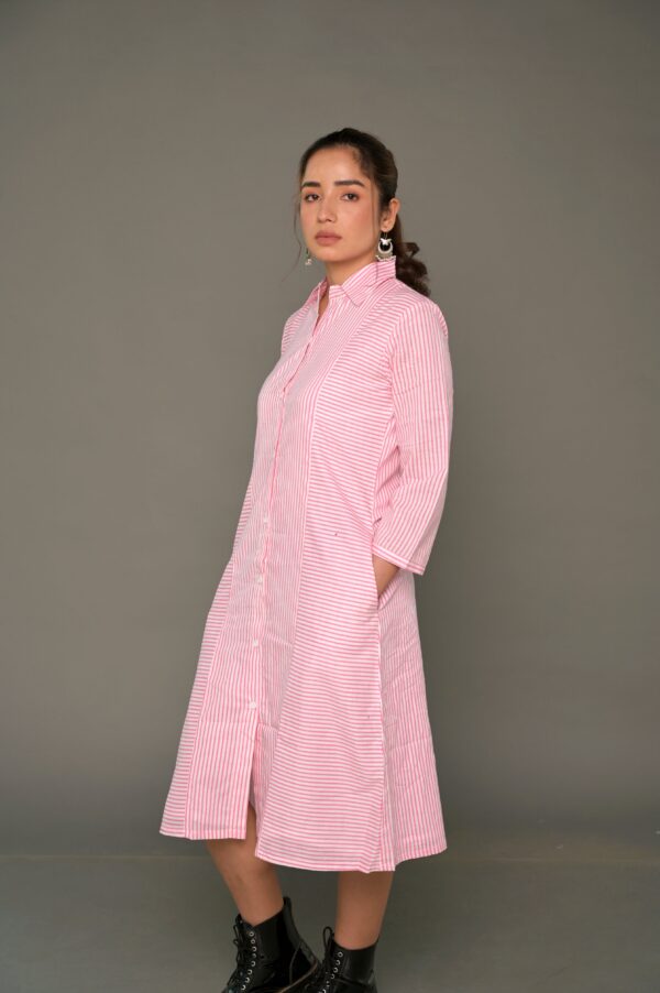 White & Pink 'Sassy' Cotton Shirt Dress