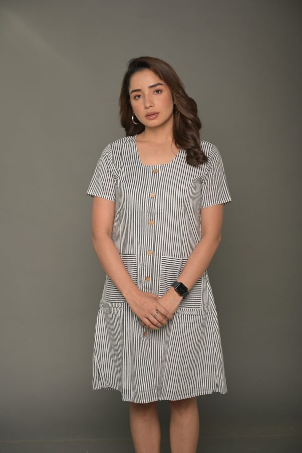 White & Black 'Brilliant' Striped Cotton Dress - Image 2