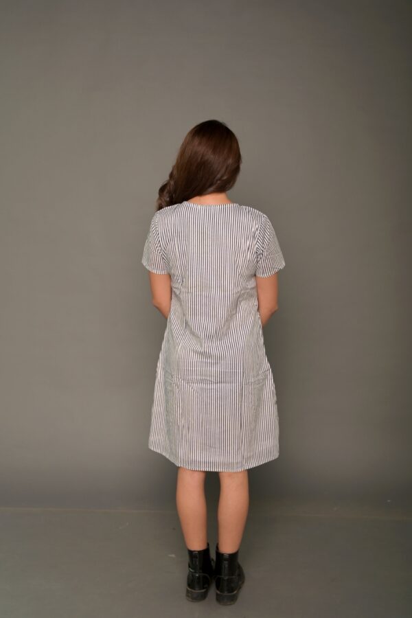 White & Black 'Brilliant' Striped Cotton Dress - Image 6