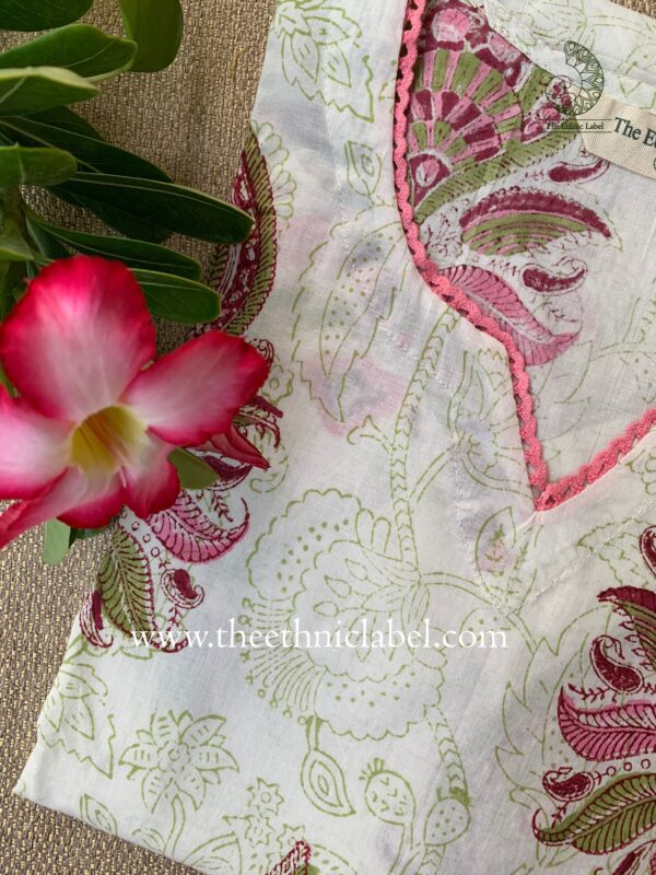 "Sonali" Blockprinted Laced Cotton Kurta - Image 2