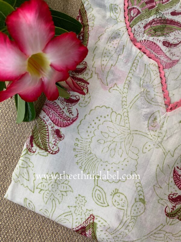 "Sonali" Blockprinted Laced Cotton Kurta - Image 4