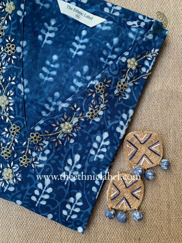"Alara" Hand Embroidered Block Printed Cotton kurta - Image 2