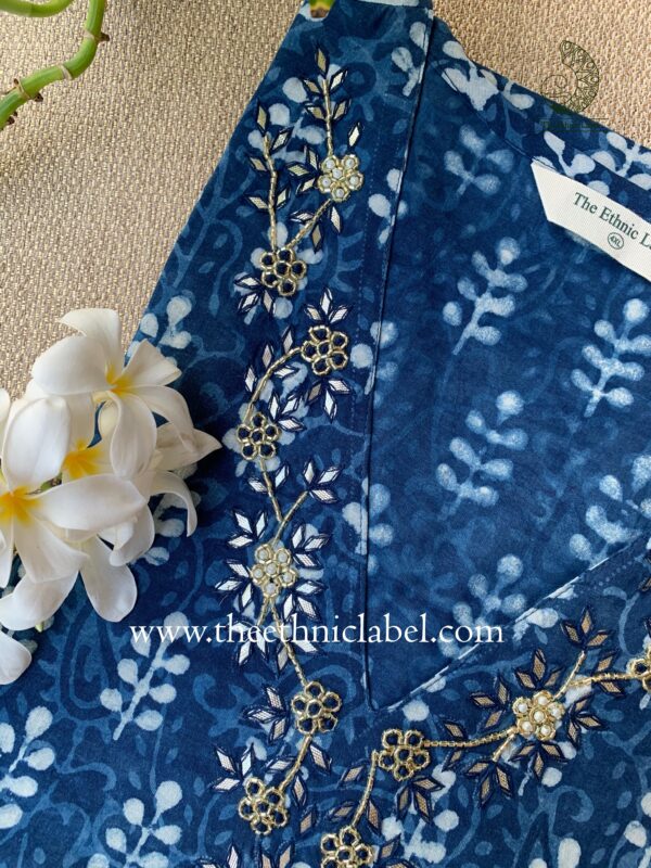 "Alara" Hand Embroidered Block Printed Cotton kurta - Image 4