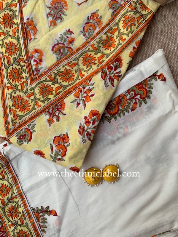 "Vriddhi" Cotton Kurta Set with Kota Doria Dupatta(3pc) - Image 4