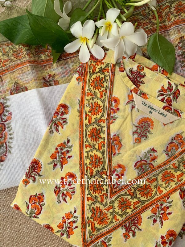 "Vriddhi" Cotton Kurta Set with Kota Doria Dupatta(3pc) - Image 2