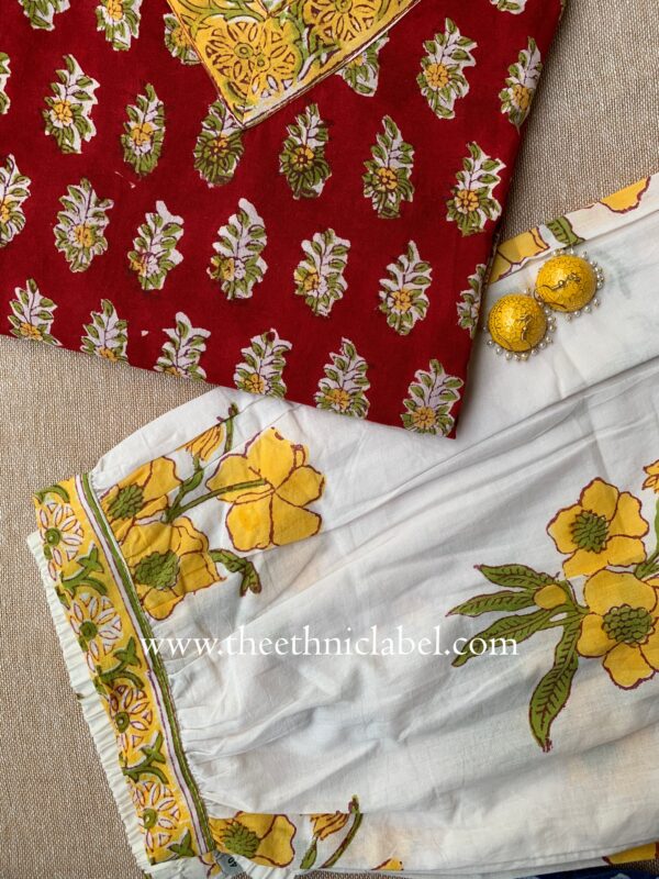 "Yuvani" Cotton Kurta Set with Kota Doria Dupatta(3pc) - Image 3