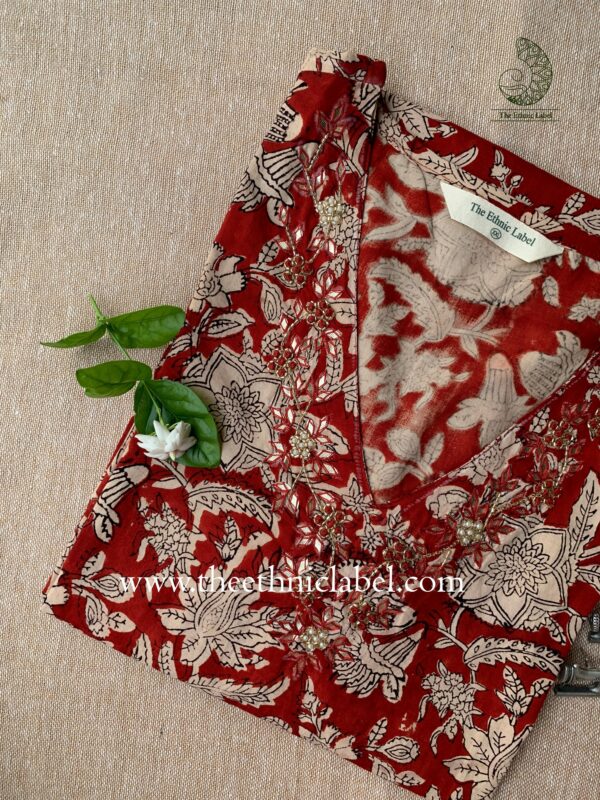 "Amira" Hand Embroidered Bagru Block Printed Cotton kurta - Image 6