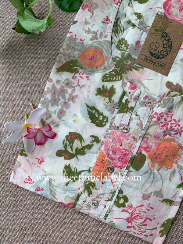 "Vida" Kantha Buttoned Cotton kurta - Image 2
