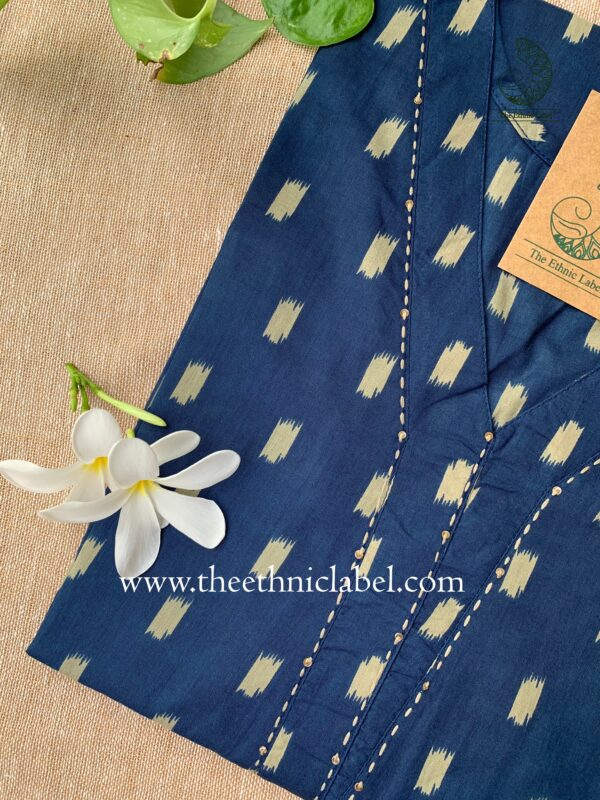 Dark Blue "Ikat" Kantha Cotton Kurta - Image 4