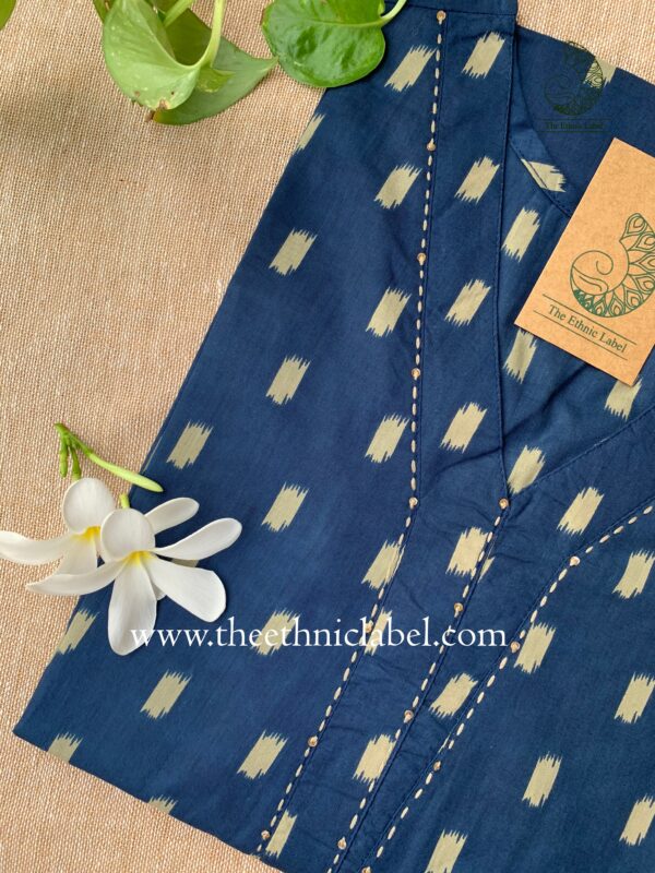Dark Blue "Ikat" Kantha Cotton Kurta - Image 2