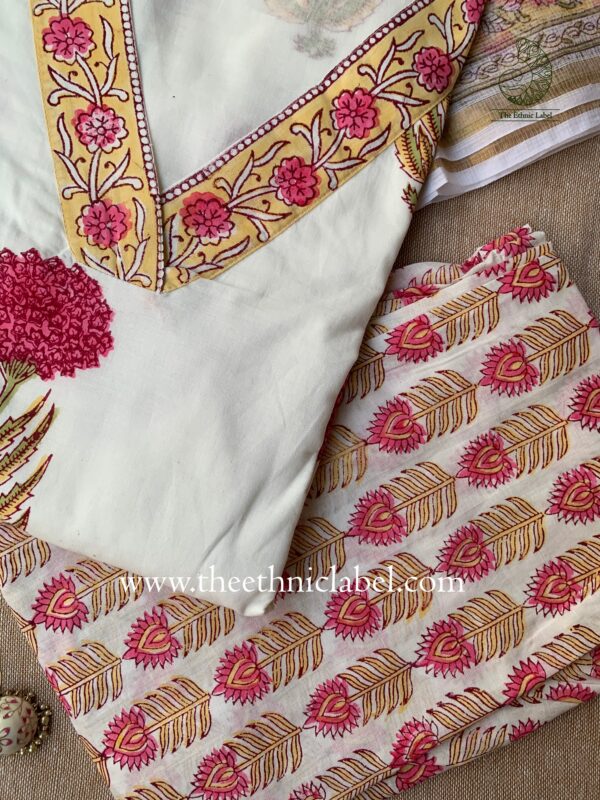 "Ayesha" Cotton Kurta Set with Kota Doria Dupatta(3pc) - Image 2