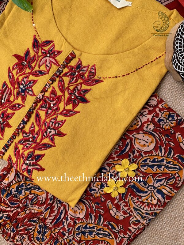 "Urusa" Cotton Kurta Set with Kota Doria Dupatta(3pc) - Image 5