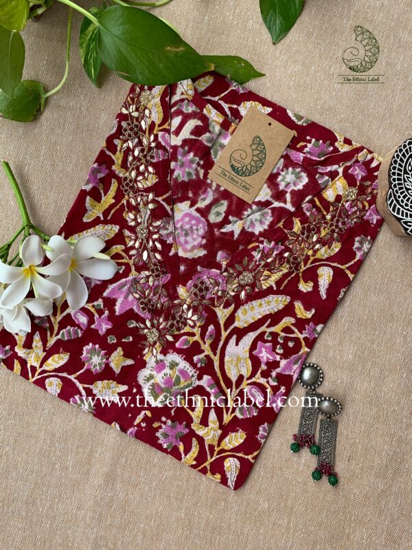 "Aarohi" Hand Embroidered Block Printed Cotton kurta