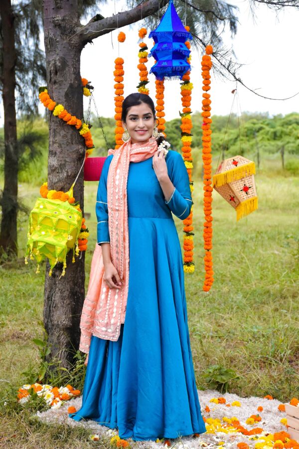 Fairy Flare Silk Blue Suit - Image 2