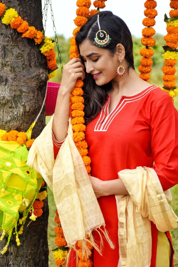 Crimpson Red Kurta Palazzo Set(2 pc) - Image 3