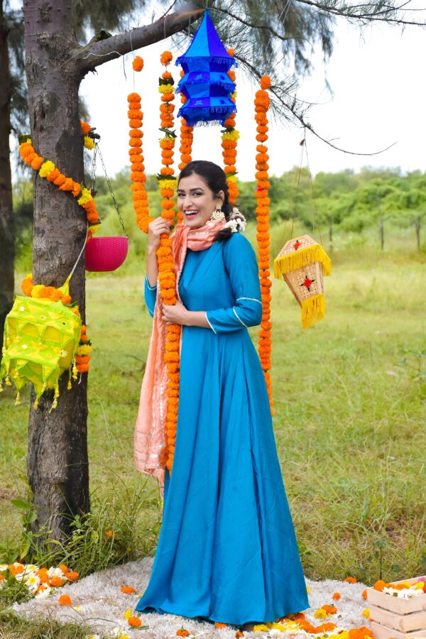 Fairy Flare Silk Blue Suit - Image 4