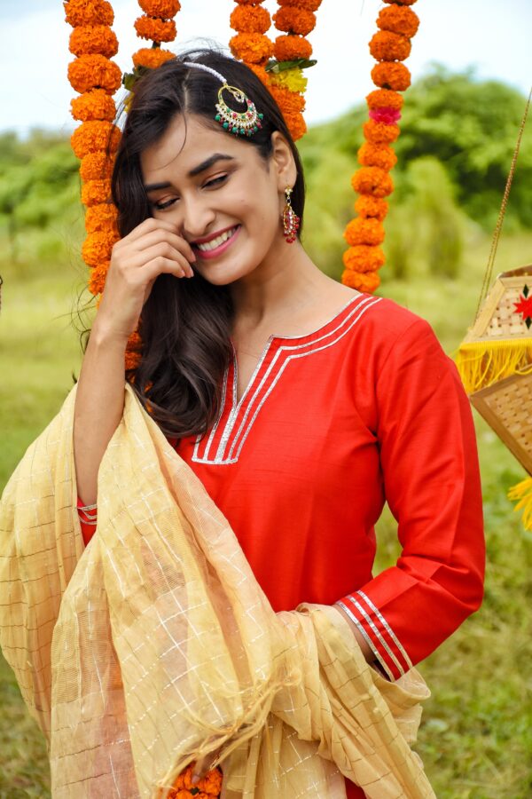 Crimpson Red Kurta Palazzo Set(2 pc) - Image 4