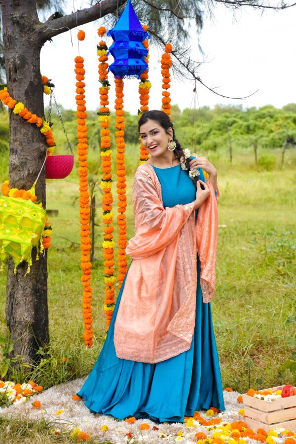 Fairy Flare Silk Blue Suit - Image 5