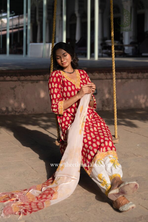 "Aadhira" Cotton Kurta Set with Kota Doria Dupatta(3pc) - Image 10