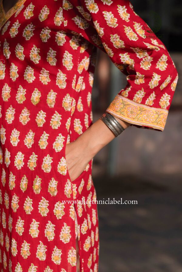 "Aadhira" Cotton Kurta Set with Kota Doria Dupatta(3pc) - Image 5