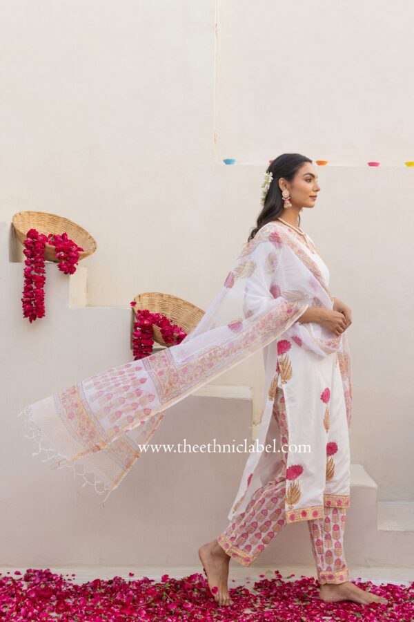 "Aisha" Cotton Kurta Set with Kota Doria Dupatta(3pc) - Image 2