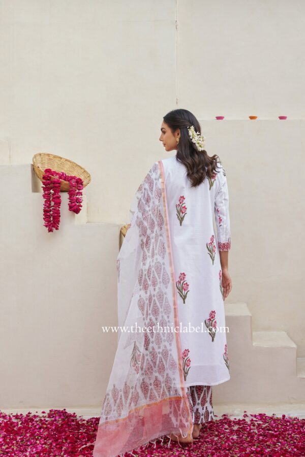 "Anaisha" Cotton Kurta Set with Kota Doria Dupatta(3pc) - Image 4