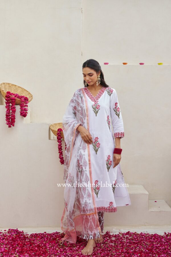 "Anaisha" Cotton Kurta Set with Kota Doria Dupatta(3pc) - Image 5