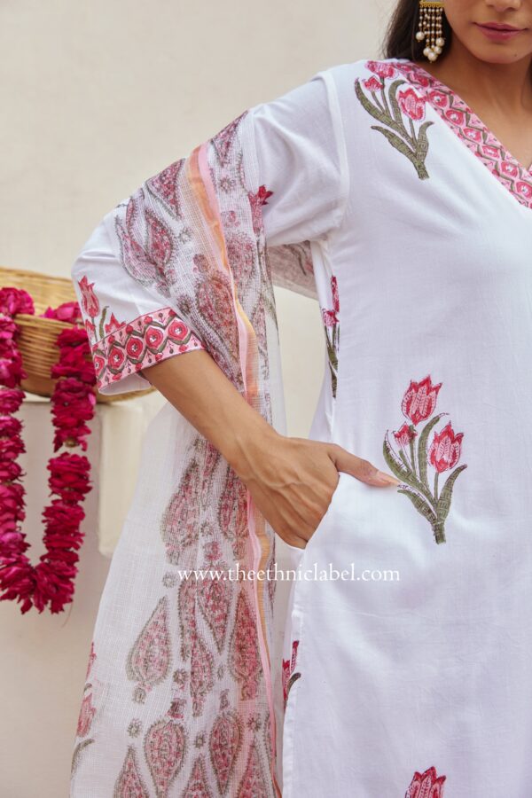 "Anaisha" Cotton Kurta Set with Kota Doria Dupatta(3pc) - Image 2