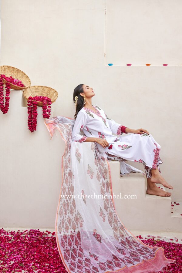 "Anaisha" Cotton Kurta Set with Kota Doria Dupatta(3pc) - Image 6