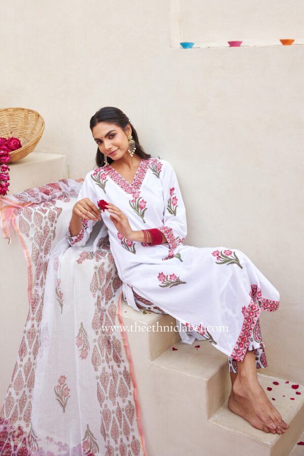 "Anaisha" Cotton Kurta Set with Kota Doria Dupatta(3pc) - Image 7