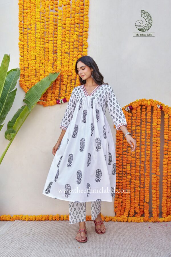 "Shriya" Hand Blockprinted A line Cotton Kurta - Image 7