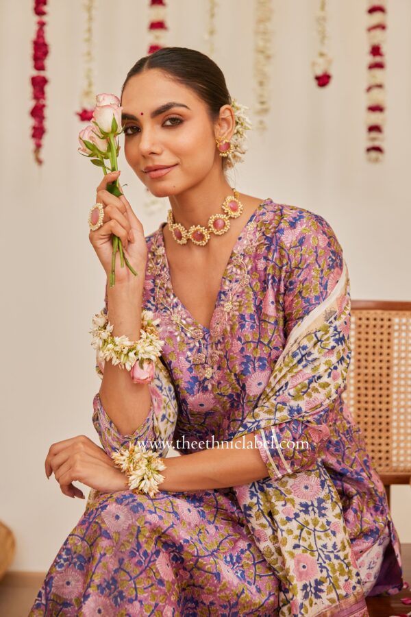 "Pari" Purple Hand work Chanderi Suit Set(3pc) - Image 6